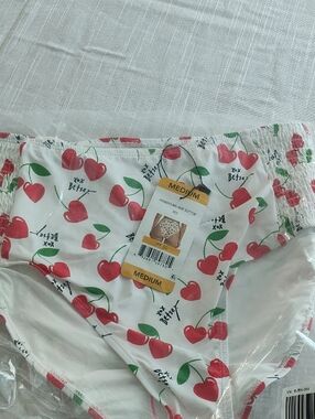 Betsey Johnson White Cherry Print Bikini Bottom
